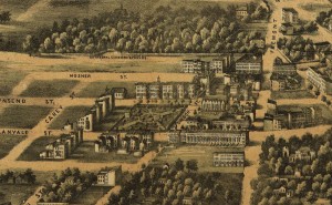 View of Lafayette Square excerpted from E. Sachse, & Co.'s bird's eye view of the city of Baltimore, 1869. Courtesy Library of Congress, 75694535.